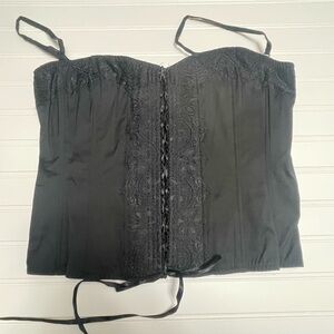 Marciano Black Cotton Lace Up Black Corset Top Zipper Gothic Fairycore Vampire L